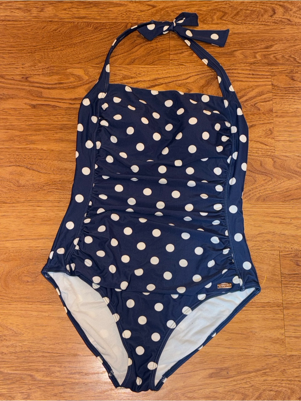 Lascana Navy Polka Dot One-Piece Swimsuit - Classic Halter Style
